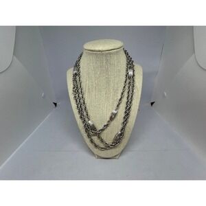Vintage‎ Silvertone Mesh Rope with Accents Necklace